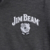 Close-up of the “Jim Beam” white text, on black background. The logo is white.