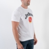 Man wear the shirt, viewed from the side.