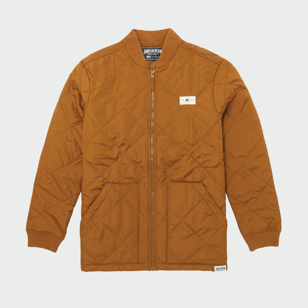 Image of a brown jacket with Basil Hayden logo on front