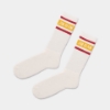 Pair of white athletic sock with Jim Beam name side view