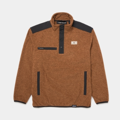 DriDuck branded, saddle colored fleece with charcoal details and snap placket
