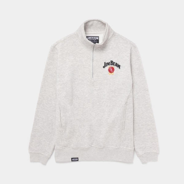 1/4 zip pullover sweatshirt with Jim Beam logo embroidered on the left chest