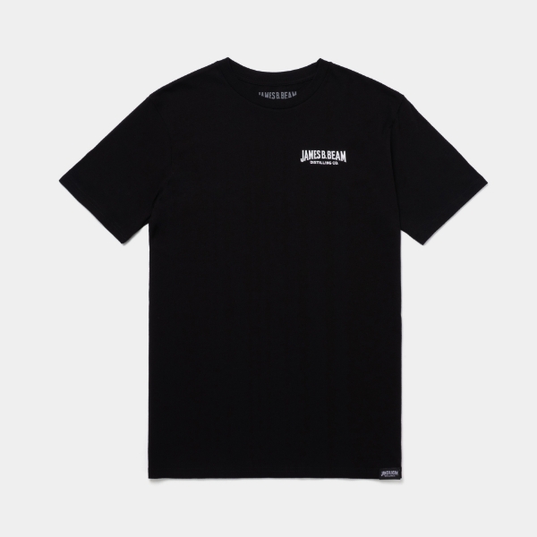 Black tee with the James B Beam logo on the left chest.