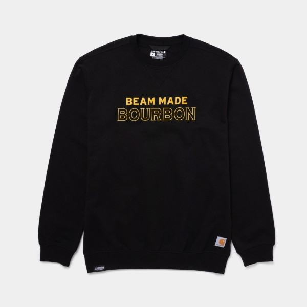 Carhartt crewneck sweatshirt with Beam Made Bourbon printed across the front